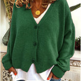 Women's Knitted Buttoned Cardigan with Soft Elegant V-Neck