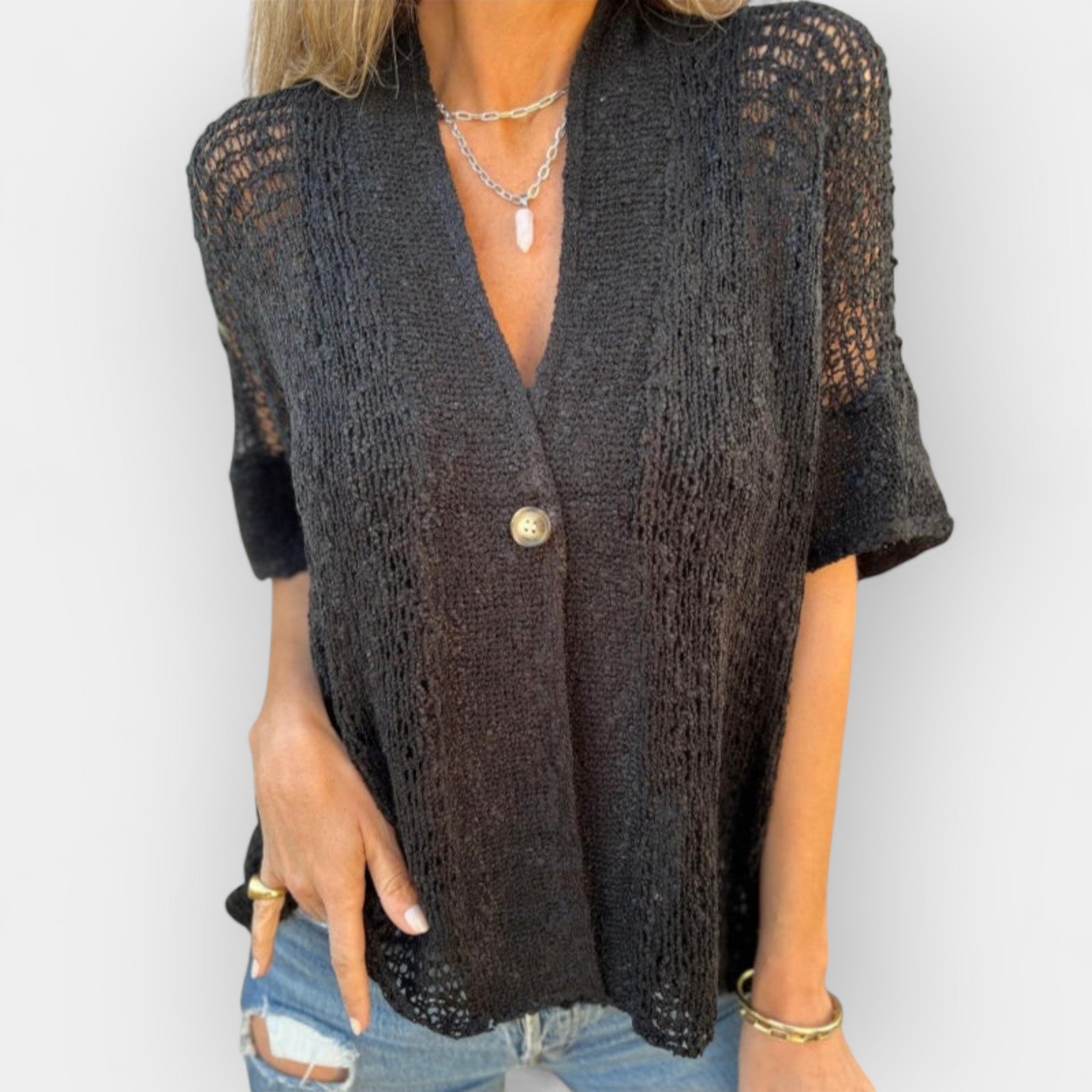 Eva | Knitted Top with V-Neck and Button