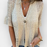 Eva | Knitted Top with V-Neck and Button