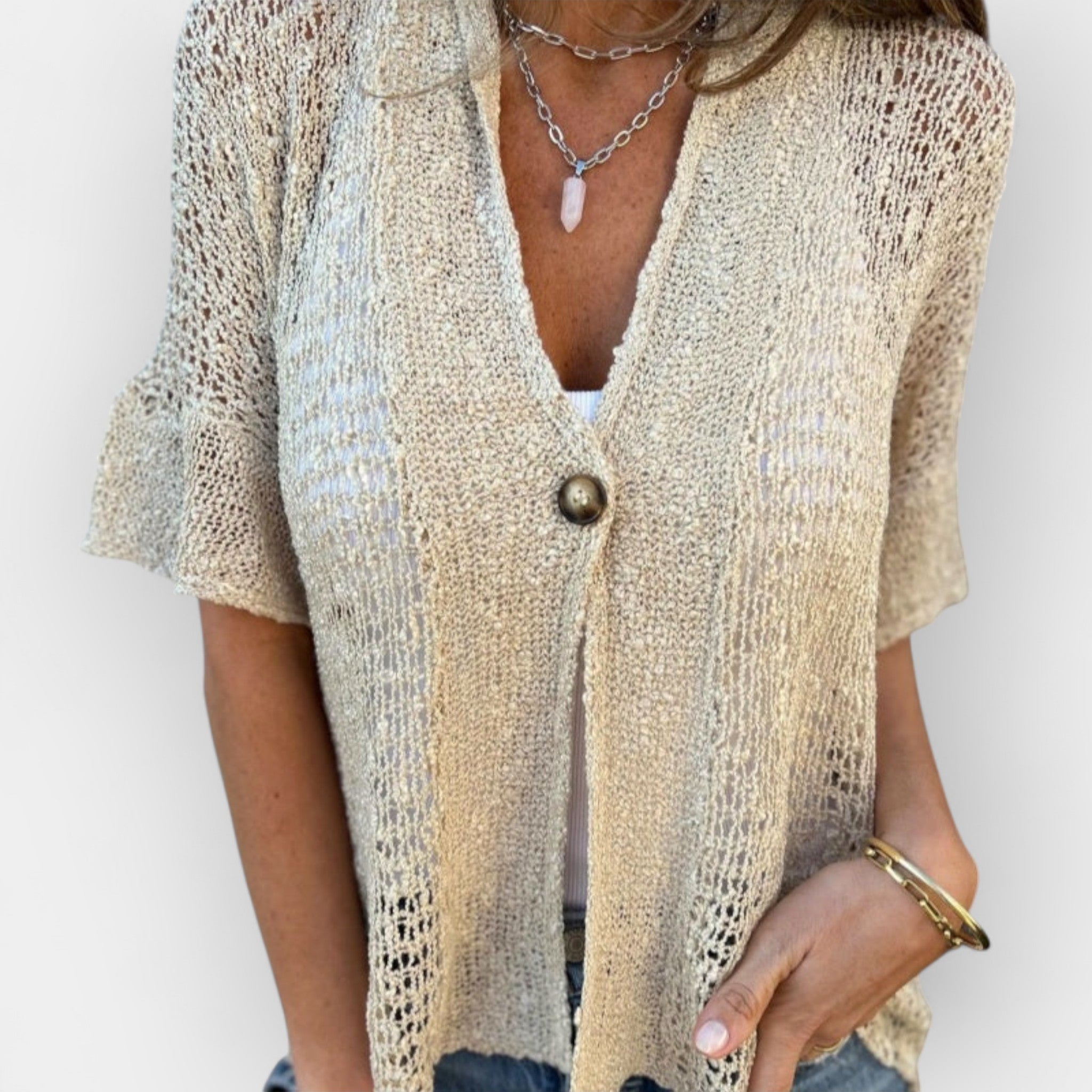 Eva | Knitted Top with V-Neck and Button
