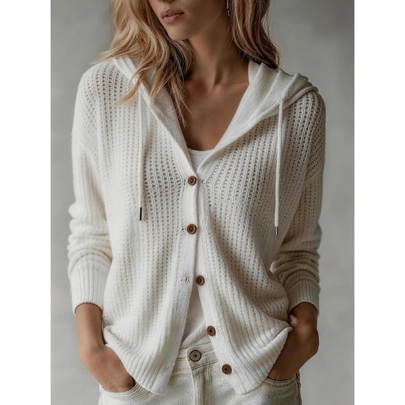 Women's cardigan with hood and buttons - Soft and practical