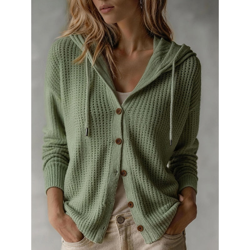 Button-up women's hooded cardigan - Soft and practical