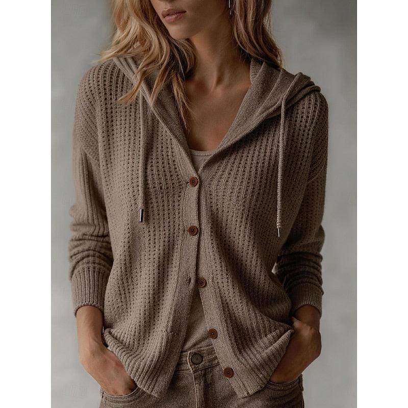 Button-up women's hooded cardigan - Soft and practical